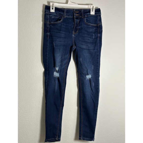 Wax Jean Denim - Wax Jean Butt I Love You Skinny Jeans Dark Wash Distressed Size 9/29 High Rise